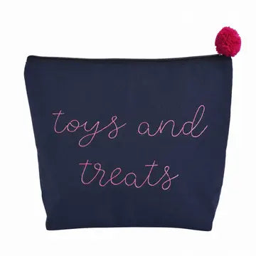 Toys & Treats Large Black Cosmetic Bag Zipper Pom Pom