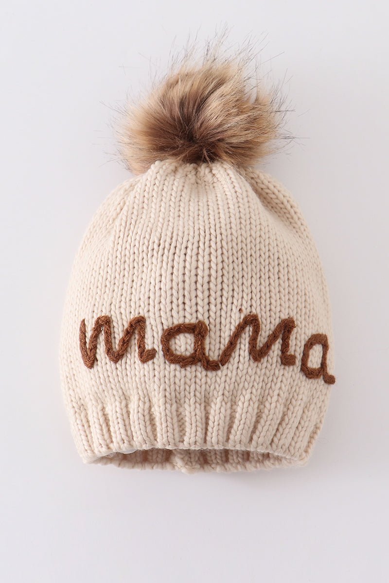 Hand embroidered pom pom beanie hat mommy&me - The Everyday Things Boutique
