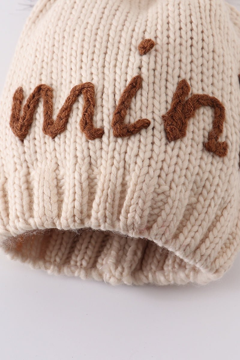 Hand embroidered pom pom beanie hat mommy&me - The Everyday Things Boutique