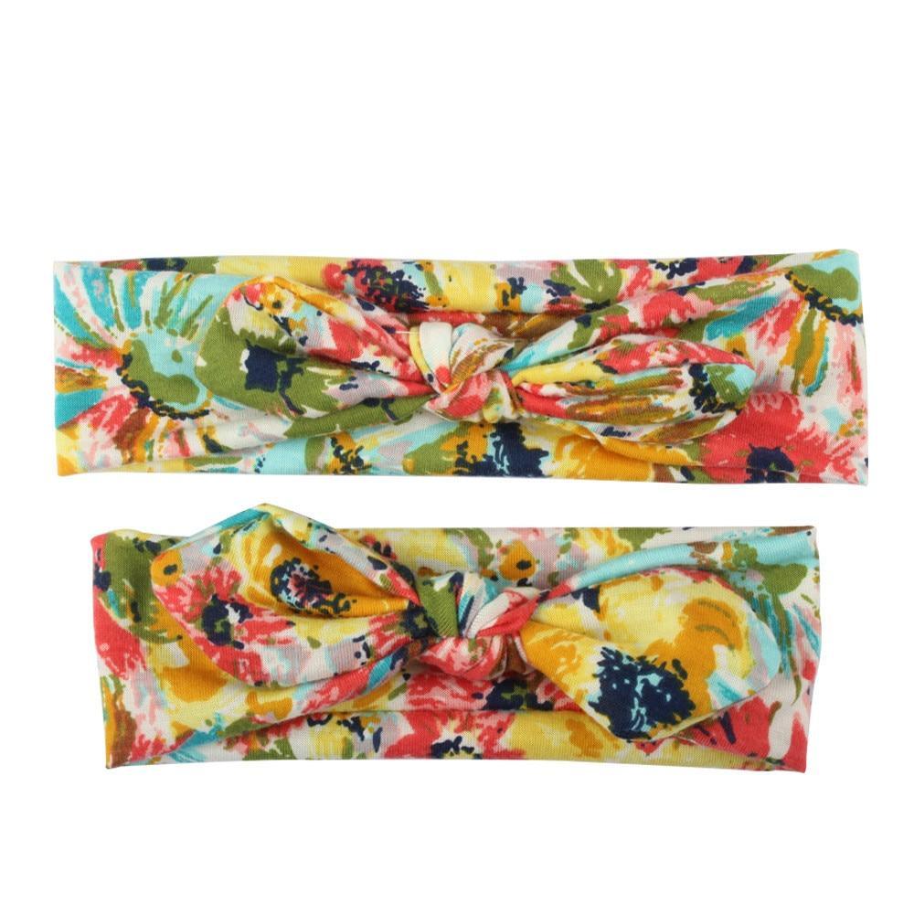 Modern Handmade Mother Baby Turban Matching Headband Mom Daughter Rabbit Ears Headbands Floral Print Bow - The Everyday Things Boutique