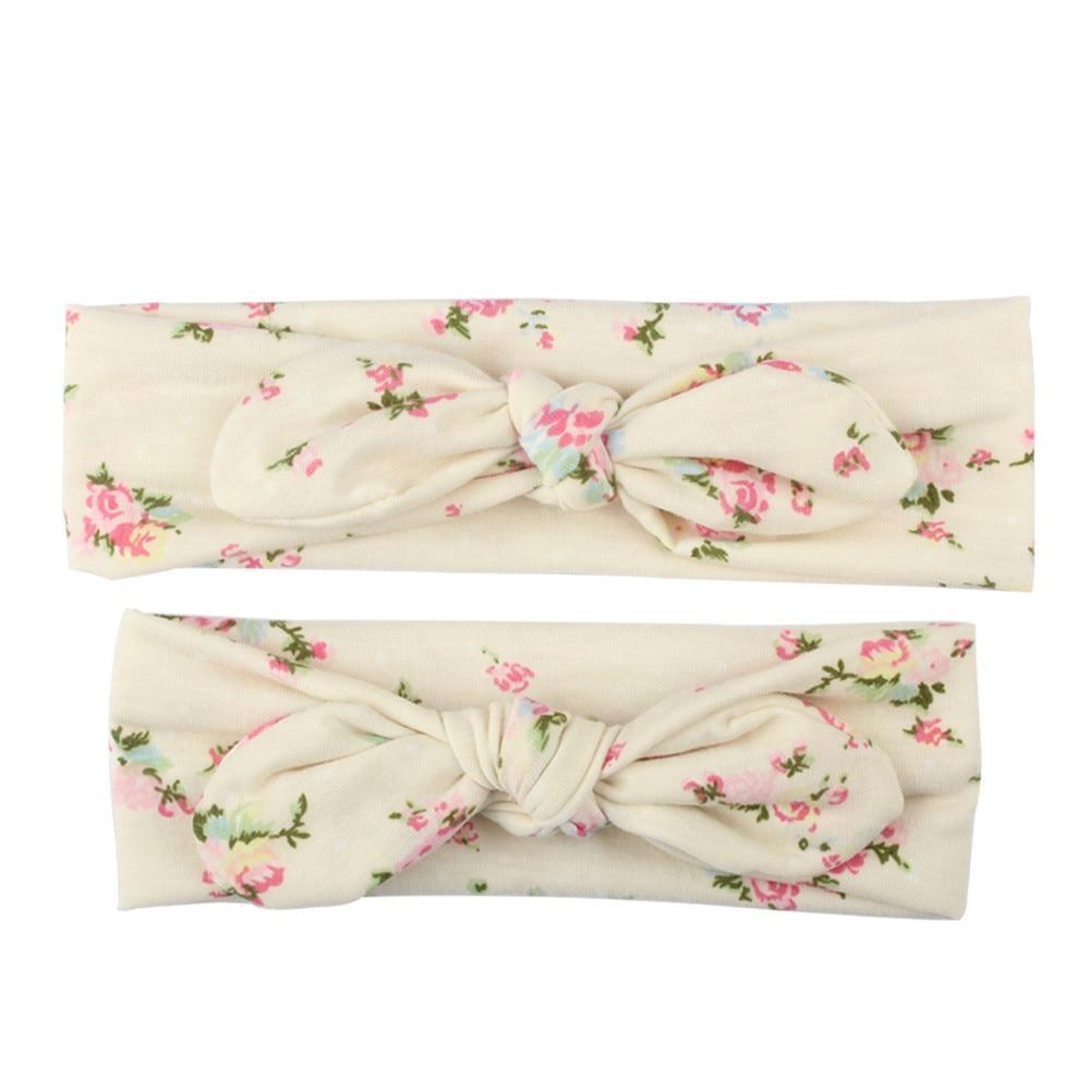Modern Handmade Mother Baby Turban Matching Headband Mom Daughter Rabbit Ears Headbands Floral Print Bow - The Everyday Things Boutique