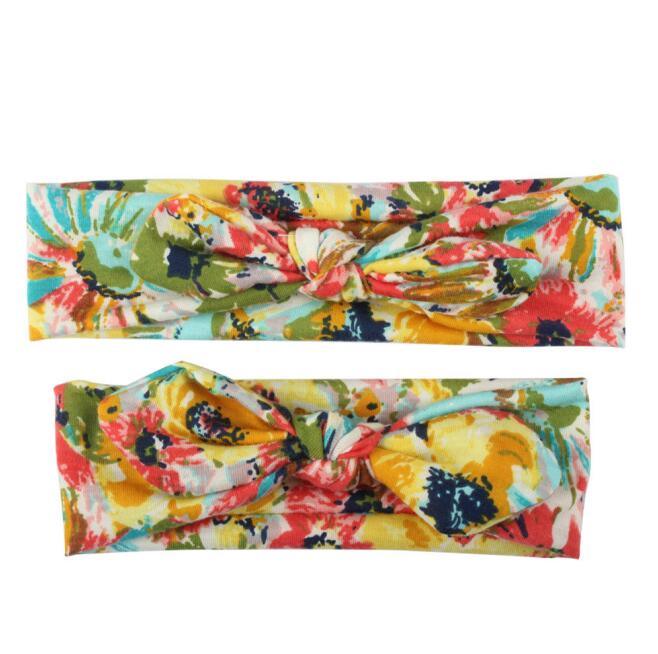 Modern Handmade Mother Baby Turban Matching Headband Mom Daughter Rabbit Ears Headbands Floral Print Bow - The Everyday Things Boutique