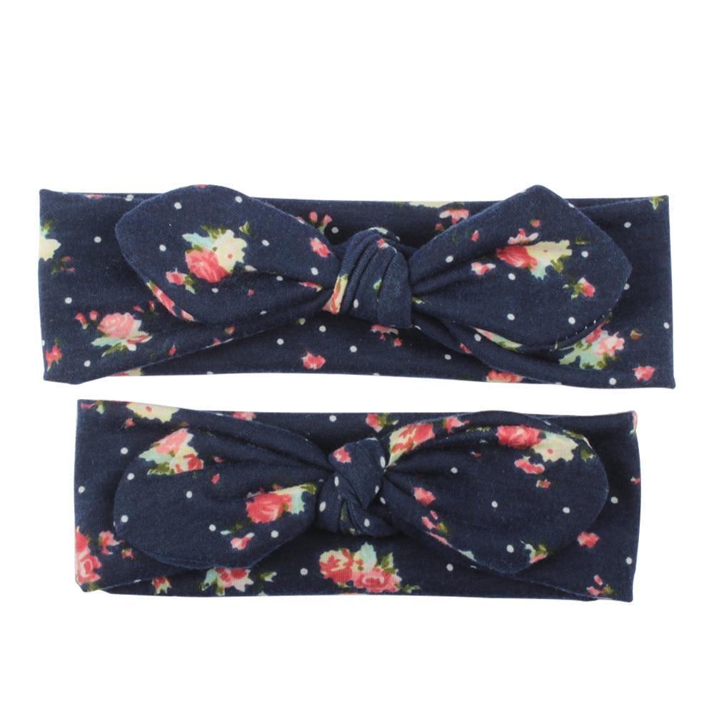 Modern Handmade Mother Baby Turban Matching Headband Mom Daughter Rabbit Ears Headbands Floral Print Bow - The Everyday Things Boutique