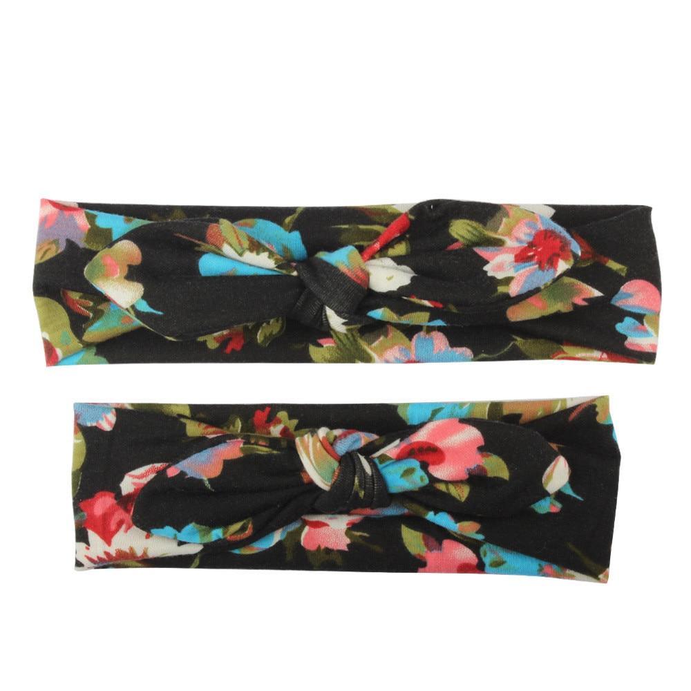 Modern Handmade Mother Baby Turban Matching Headband Mom Daughter Rabbit Ears Headbands Floral Print Bow - The Everyday Things Boutique