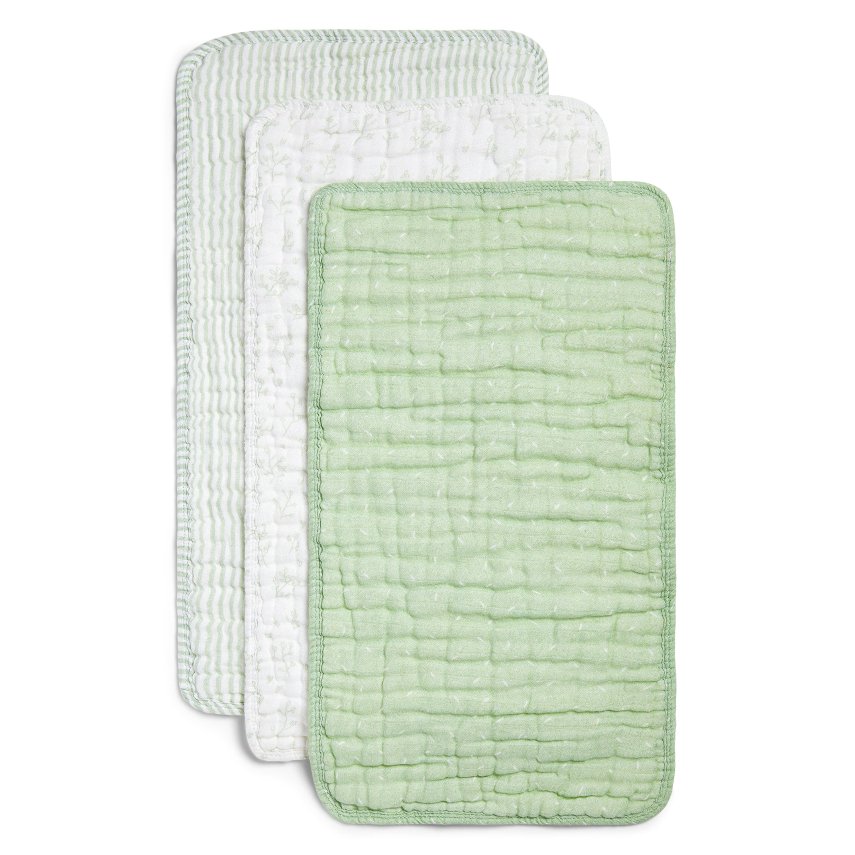 ORGANIC MUSLIN BURP CLOTHS, 3 PACK (PISTACHIO + CREAM) - The Everyday Things Boutique