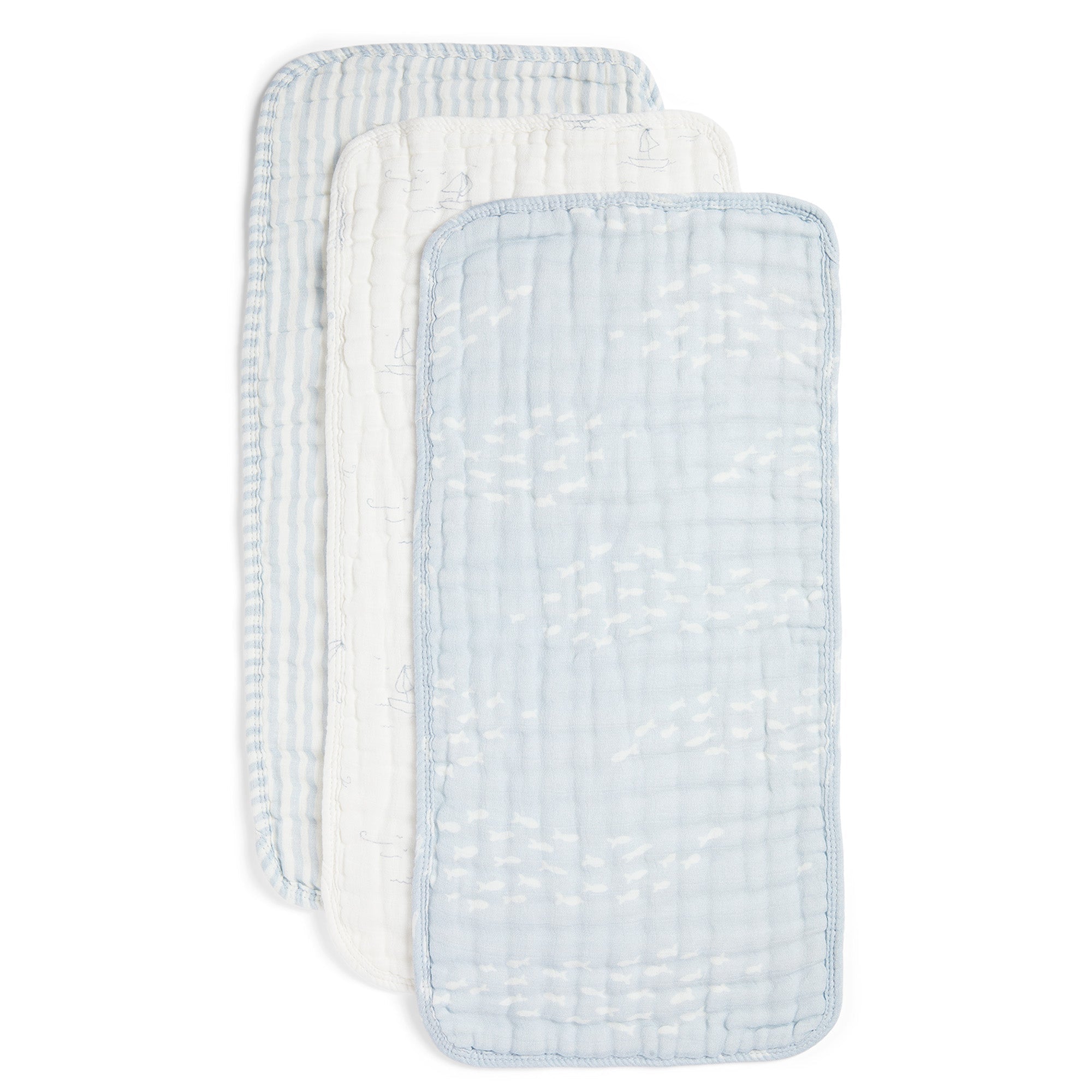 ORGANIC MUSLIN BURP CLOTHS, 3 PACK (POWDER BLUE + CREAM) - The Everyday Things Boutique