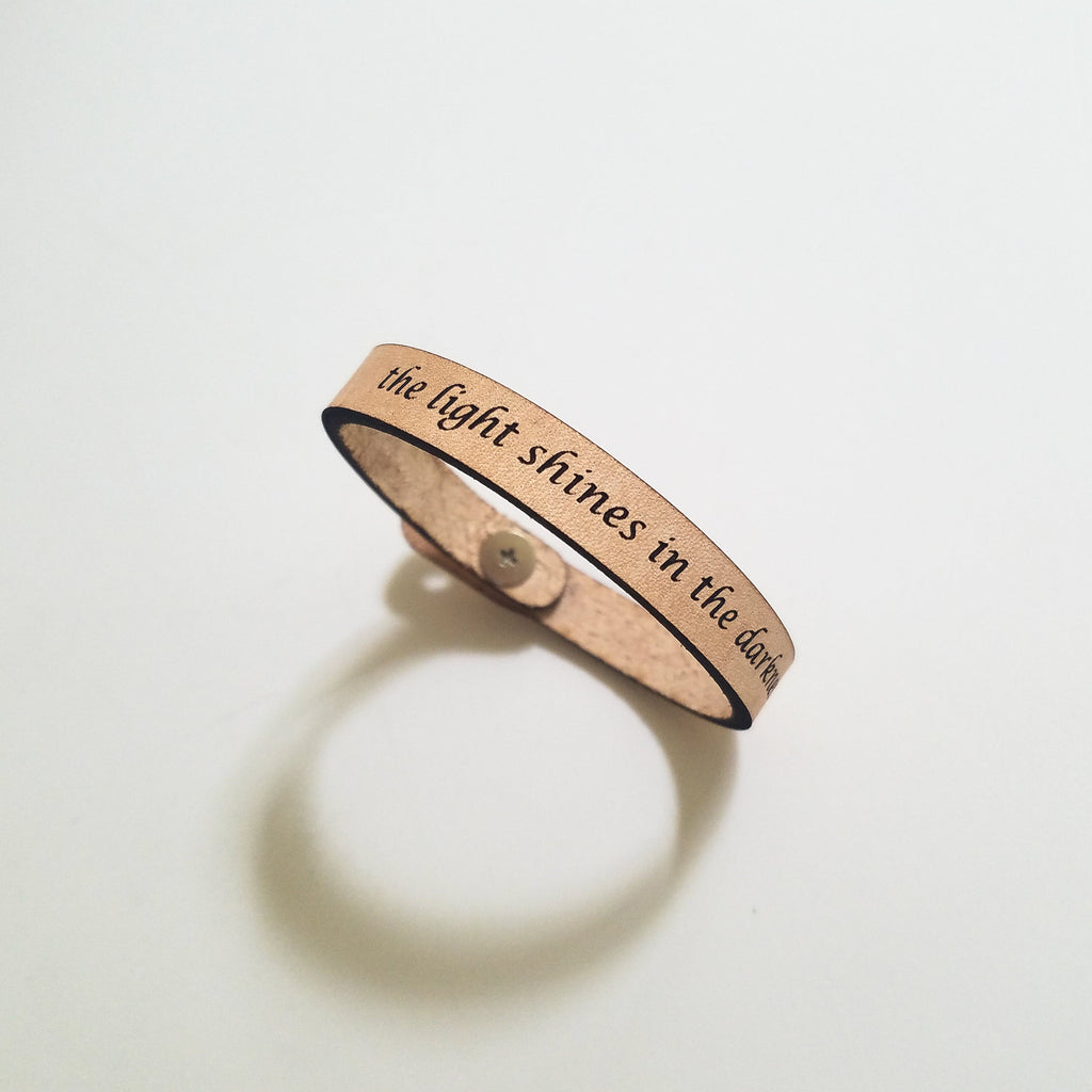 Spiritual Quote Bracelet - the light shines in the darkness - The Everyday Things Boutique