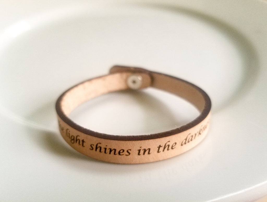 Spiritual Quote Bracelet - the light shines in the darkness - The Everyday Things Boutique