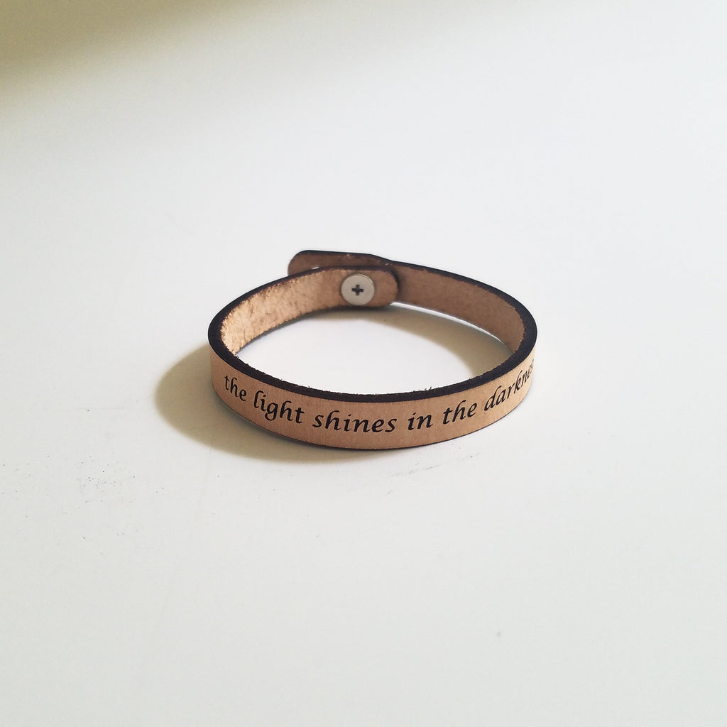 Spiritual Quote Bracelet - the light shines in the darkness - The Everyday Things Boutique