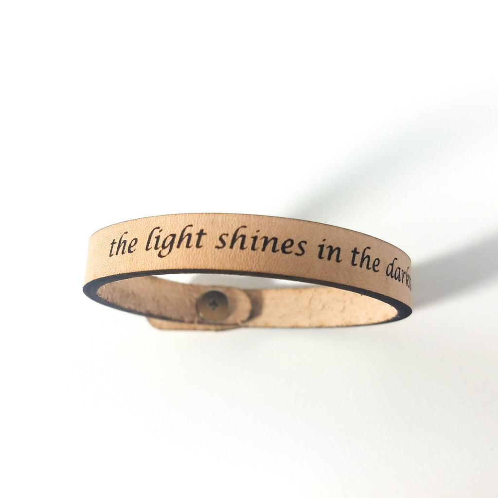 Spiritual Quote Bracelet - the light shines in the darkness - The Everyday Things Boutique