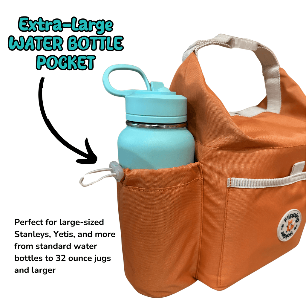 Thermal Tote with Bottle Pocket | easy carry-all bag, clip handle for convenient attachment - The Everyday Things Boutique
