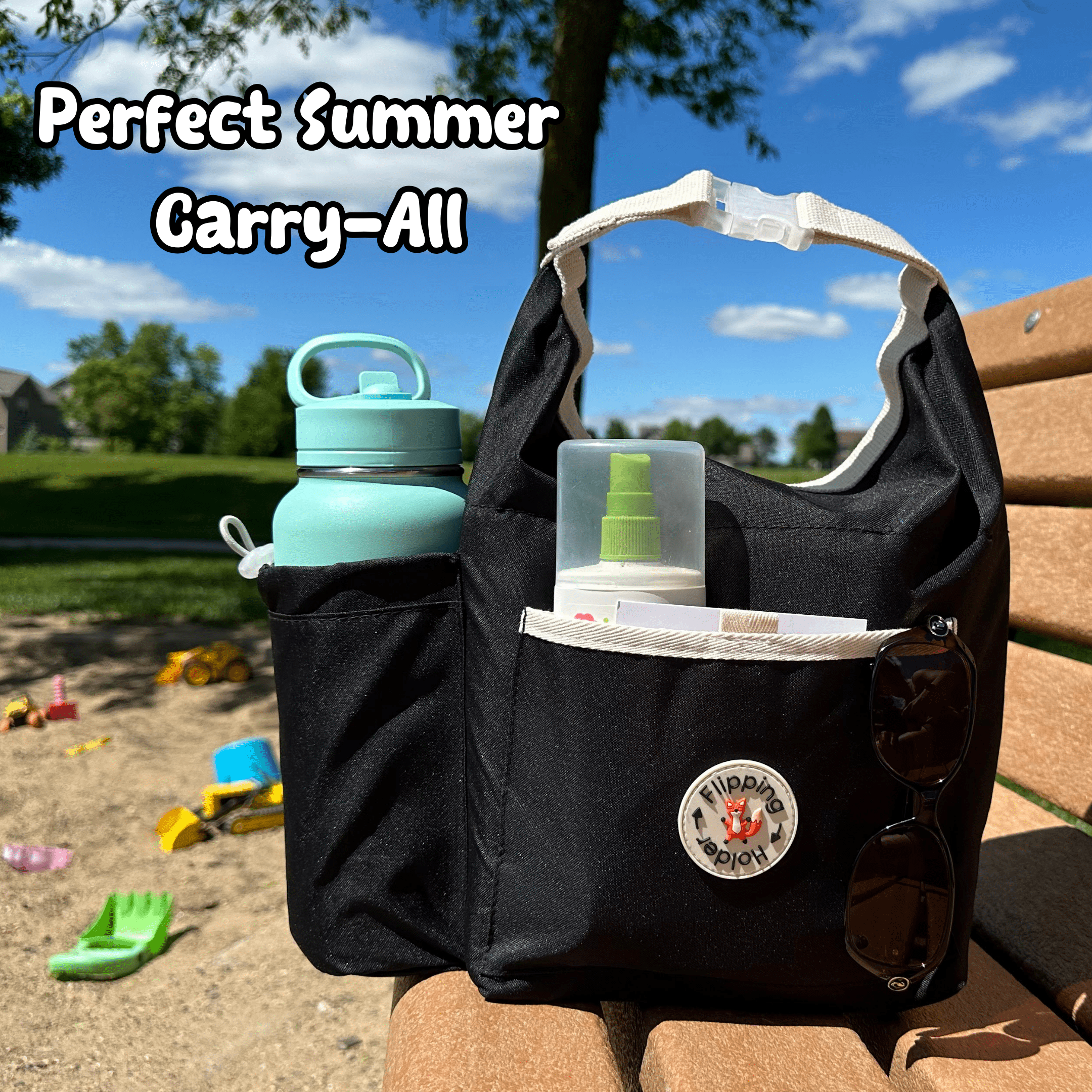 Thermal Tote with Bottle Pocket | easy carry-all bag, clip handle for convenient attachment - The Everyday Things Boutique