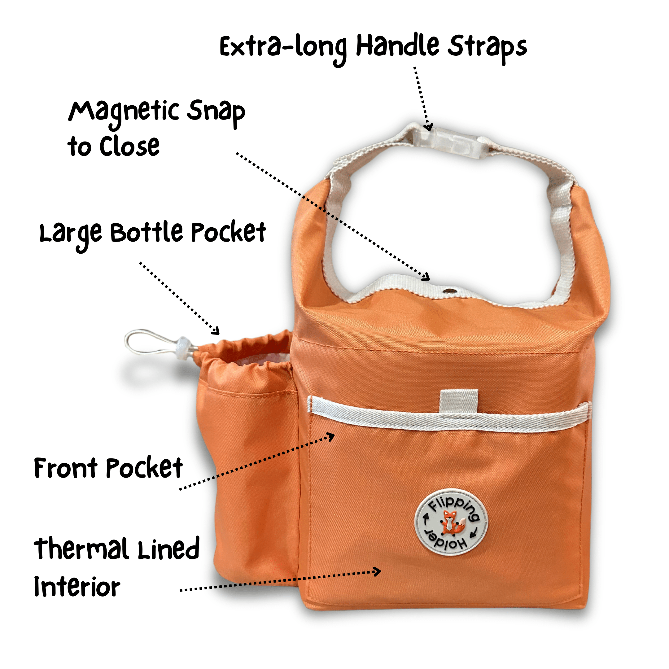 Thermal Tote with Bottle Pocket | easy carry-all bag, clip handle for convenient attachment - The Everyday Things Boutique
