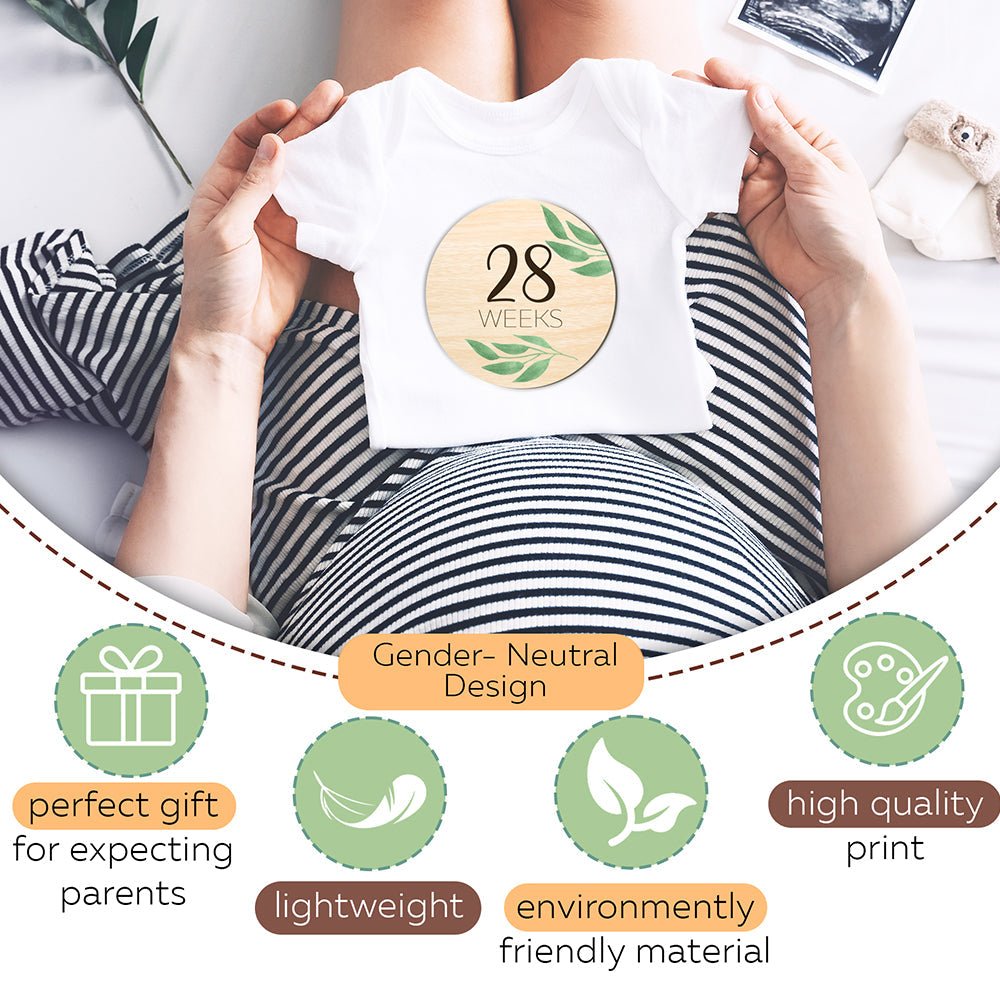 Wooden Pregnancy Milestone Cards - Green Leaves - The Everyday Things Boutique