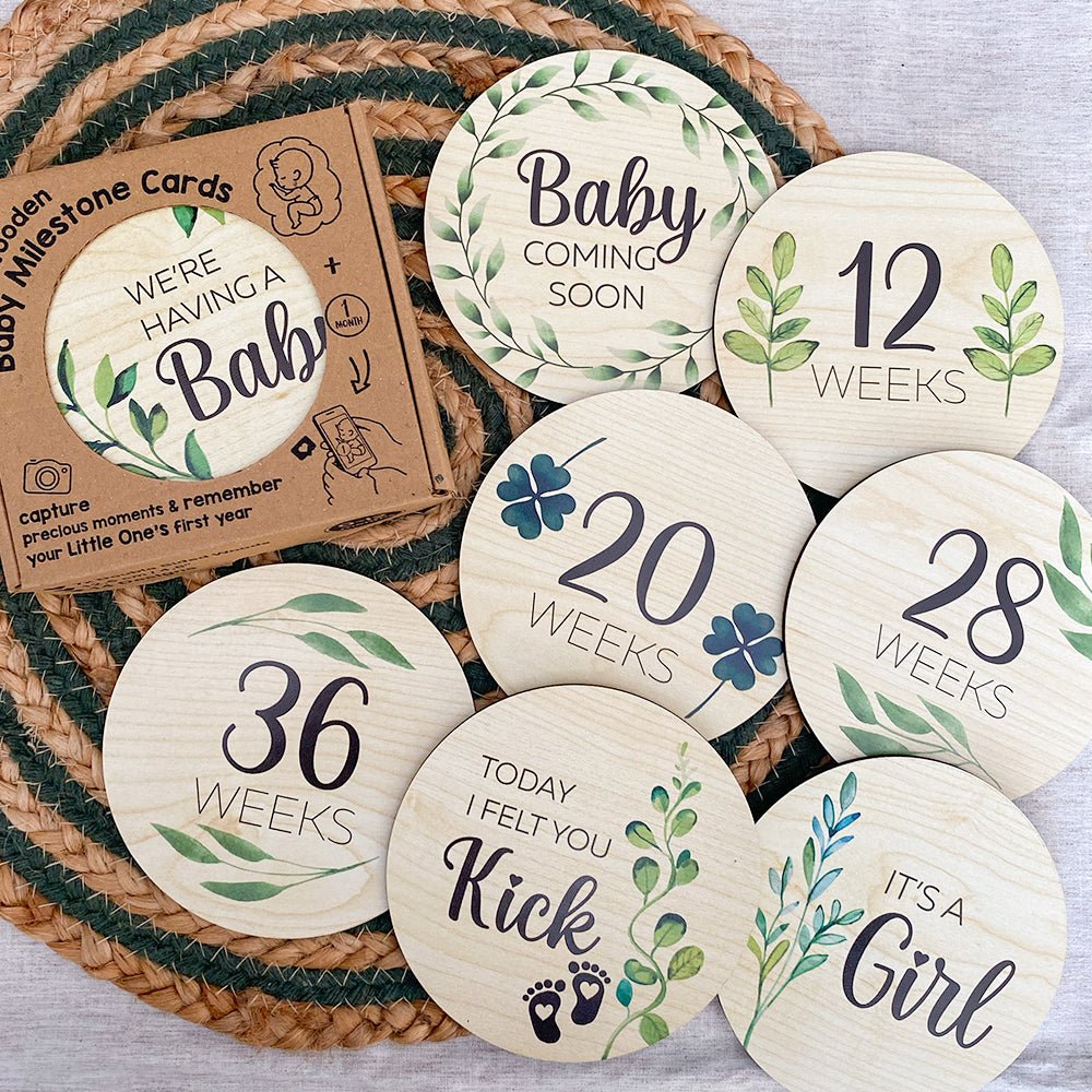 Wooden Pregnancy Milestone Cards - Green Leaves - The Everyday Things Boutique