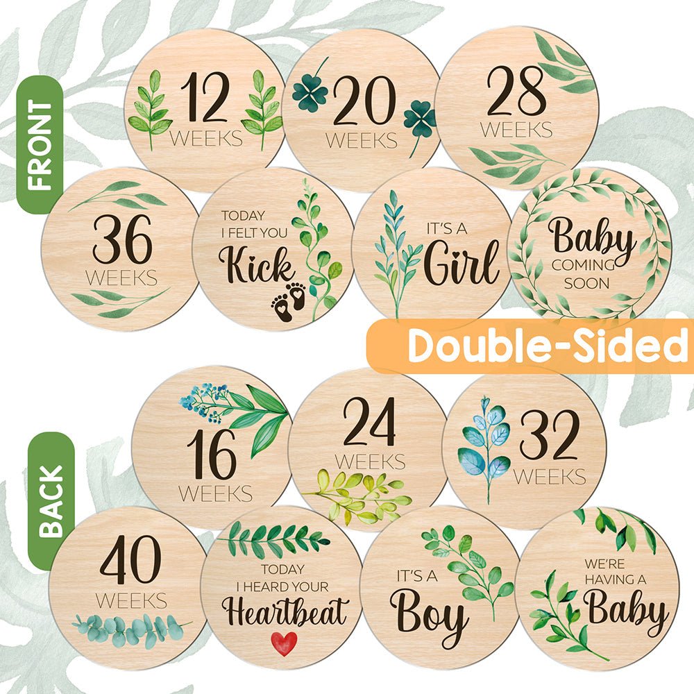 Wooden Pregnancy Milestone Cards - Green Leaves - The Everyday Things Boutique